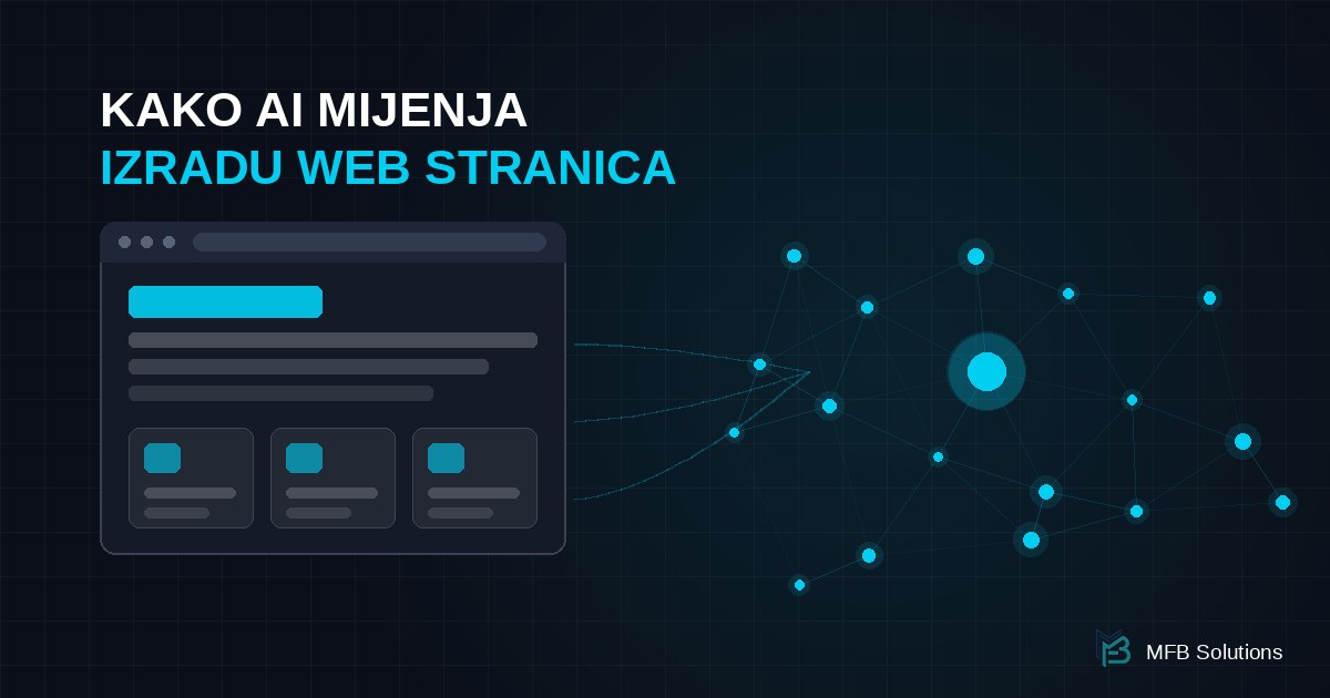 Zaslon s kodom i sučeljem web stranice uz prikaz umjetne inteligencije