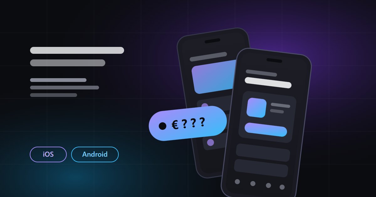 Dva mobitela s aplikacijom i oznakom cijene na tamnoljubičastoj pozadini